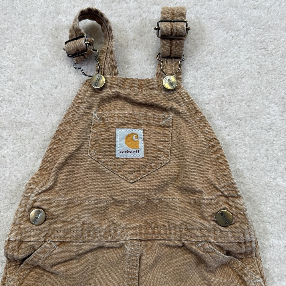 Vtg Carhartt Overalls Toddler 24 Months Brown Canvas Bib Workwear USA Union Made - Picture 5 of 7